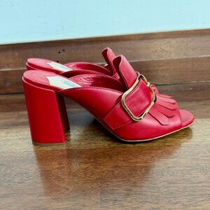 Prada Kiltie Fringe Mules with Block Heels